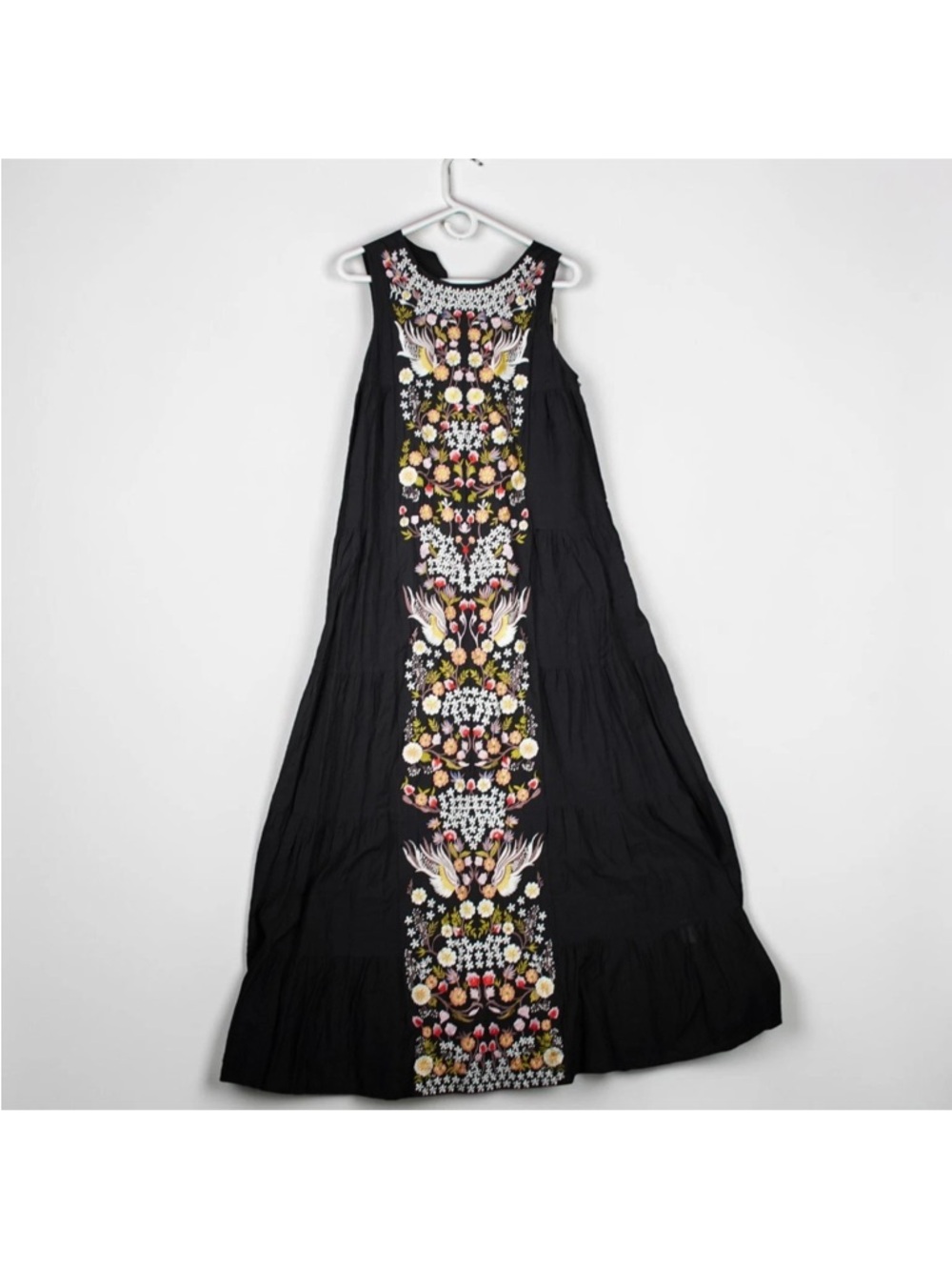 Anthropologie Jacaranda Tiered Maxi Dress Embroidered Floral Black Sz 6 NWT - Picture 3 of 16